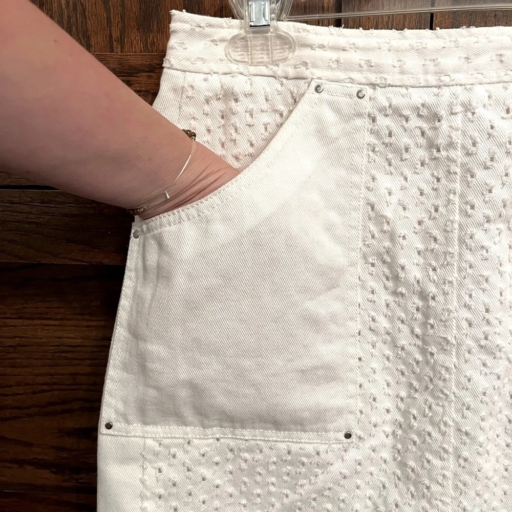 Rebecca Taylor Punched White Denim Mini Skirt, 4
